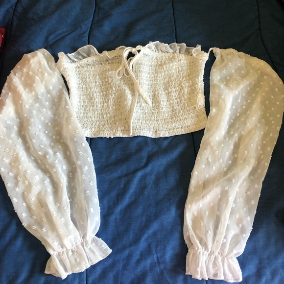 SHEIN Tops - Crop top with attached sheer sleeves